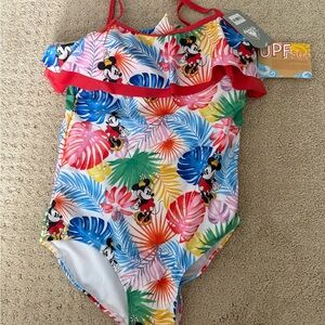 Disney One Piece Swim Red and Blue Tropical Design